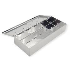 Stainless Wood Chip BBQ Smoker Box w/ Hinged Vented Lid for Charcoal & Gas Grill