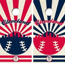 Cleveland Baseball Cityscape Laminated Cornhole Board Decal Wrap FREE SQUEEGEE