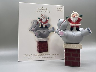 Hallmark Keepsake Magic Ornament Hippopotamus For Christmas Santa Sound 2008 NIB