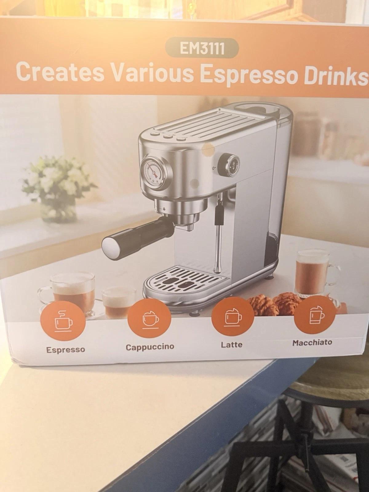 Espresso Coffee Machine. Never Opened. New In Box. Stainless Steel.