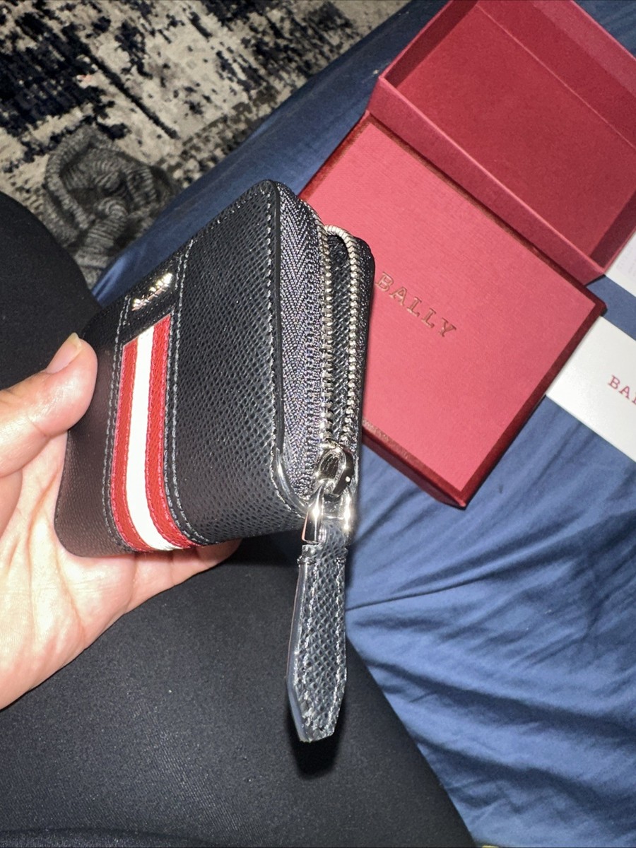 Bally black bovine embossed wallet Black Card Holder with Red and