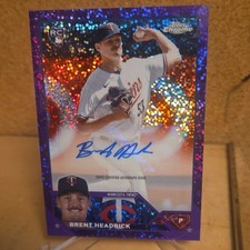 🔥Topps 2023 Chrome Update Brent Headrick RC Auto Purple Speckle /299 Twins