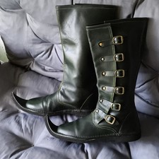 Herren LARP Stiefel kniehoch Leder Dunkelgrü...