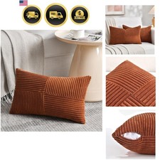 Rust Lumbar Decorative Throw Pillow Covers 12x20 Inch for Couch Bed Sofa, Rus...