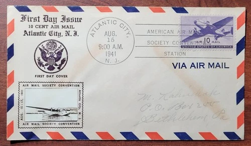Scott# C27 10c Air Mail FDC CROSBY Cachet China Clipper Air Mail Society 1941