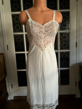 Vintage Lorraine White Silky Nylon Chiffon  Lace Trim Full Slip Size 32