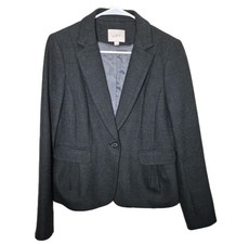 Ann Taylor LOFT Women  s 1 Button Blazer Gray Size 6 Peplum Pleated Pockets Lined