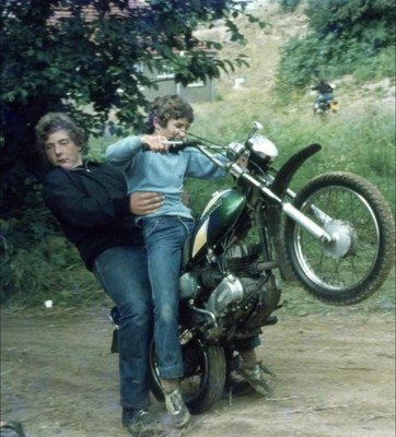 Vintage Photograph, Try Motorcycle After Grilling and Some Too Much Beer