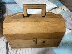 LARGE ALL WOOD TOOL BOX WITH INSIDE TRAY