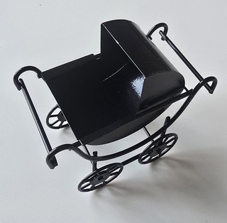 Dolls House Victorian Pram Black Metal Miniature 1:12 Scale Nursery