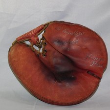 VTG 1950s Del Crandall RHT Red Leather Denkert M229 Hinge Pad Catcher  s Mitt