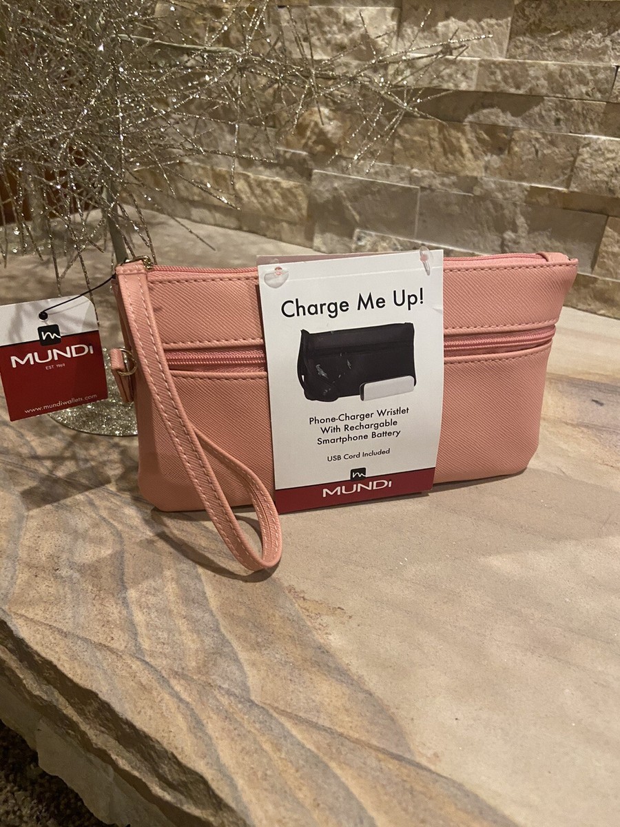 Mundi Charge me Up Phone Charger Wristlet Pink Rechargeable New