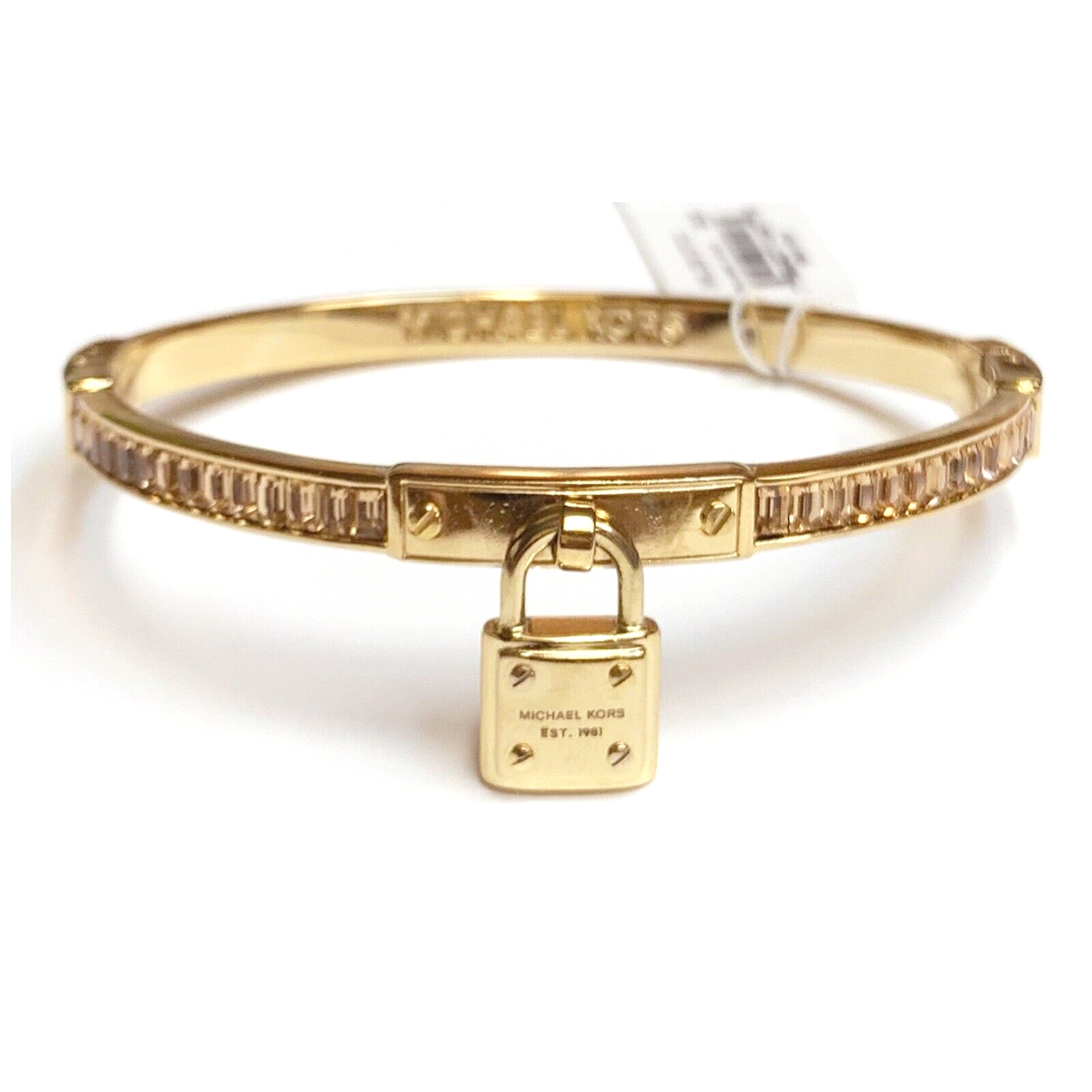NWT Michael Kors PADLOCK 14K Gold Plated Brass Topaz Glass Stones