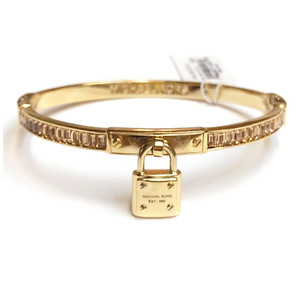 Authentic NWT Michael Kors PADLOCK 14K Gold Plated Topaz Glass Stones Hinge Bracelet