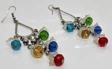 Vintage Colorful Pierced Earrings Plastic Faceted Glass Dangle Design 3 1/4 "