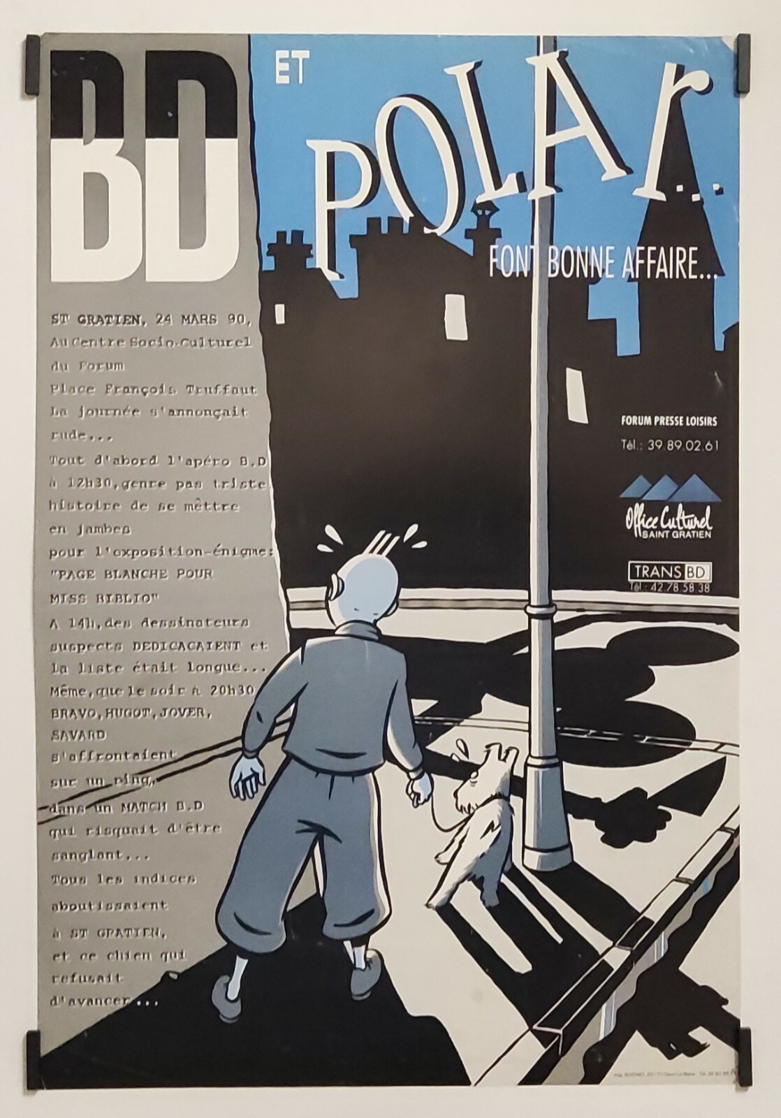 BD et polar font bonne affaire 1990 Affiche Originale Bande Dessinée TinTin
