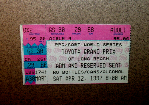 Toyota Grand Prix of Long Beach 4/12/1997 Ticket Stub Alex Zanardi Winner