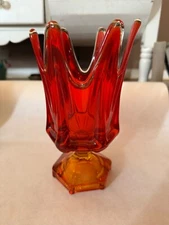 Vintage Viking Glass MCM Orange Amberina Swung Art Glass Compote Vase Dish