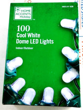 100 Home Accents Cool White Dome LED Lights with Green Wire Cord Christmas
