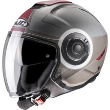 HJC i40 Panadi MC1SF TG S Casco Jet Con Visiera Casco Moto Grigio Rosso Opaco