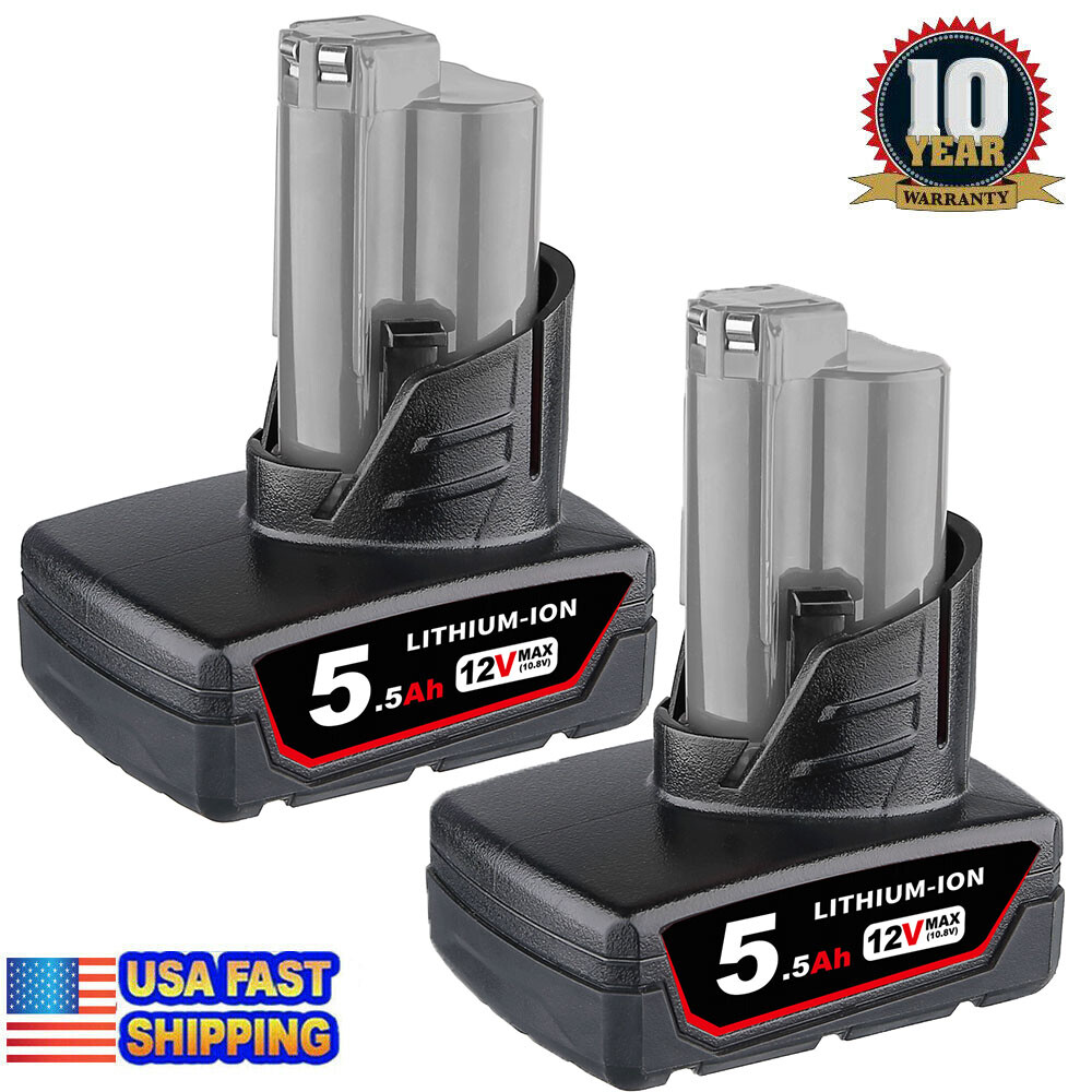 2-Pack 5.5Ah for MILWAUKEE M12 XC 48-11-2401 12V Lithium Ion Battery 48-11-2420