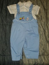 Infant Boys Vintage Outfit Overalls Shirt Size 3/6 Months