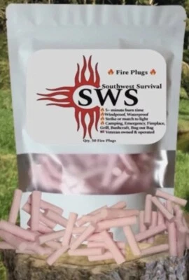 SOUTHWEST SURVIVAL Fire Starters 50 Pack￼, Wind/Waterproof, Fire Starting Tinder, Veteran Owned,USA