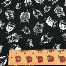 Owls Black White Cotton Fabric Quilter Showcase By the Yard Tossed