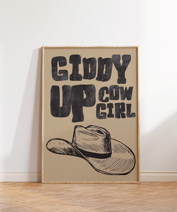 Retro Cowgirl Poster Vintage Western Wall Art Cowboy Hat Print