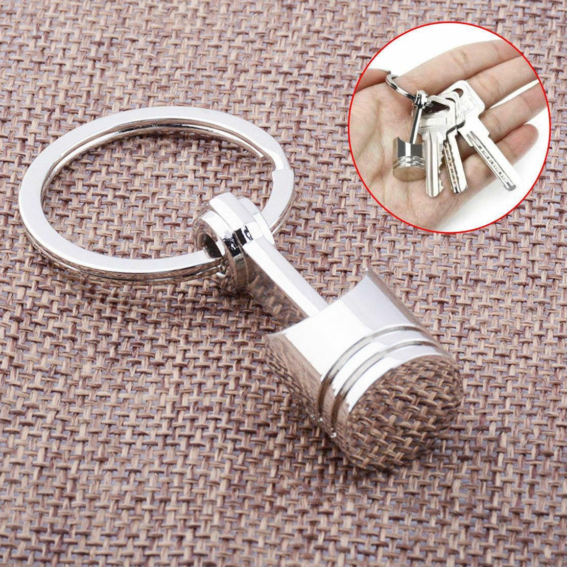 New Engine Auto Car Part Silver Metal Piston Alloy Keychain Keyring Keyfob