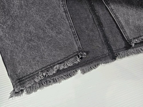 Ena Pelly Denim Midi Skirt Womens Size 8 Black Stone Wash Front Split Frayed Hem - Picture 7 of 9