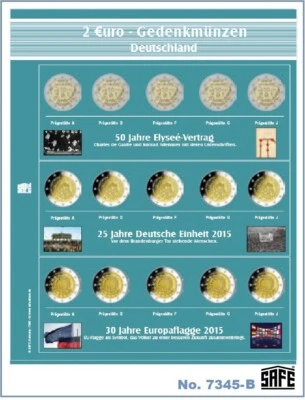 SAFE-7345-B-Münzhüllen-Nachtrag-2-EURO-Elysee 2013-Dt.-Einheit-EU-Flagge-2015
