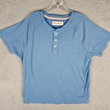 The Normal Brand Shirt Mens Extra Large Blue Henley Short Sleeve Cotton Stretch