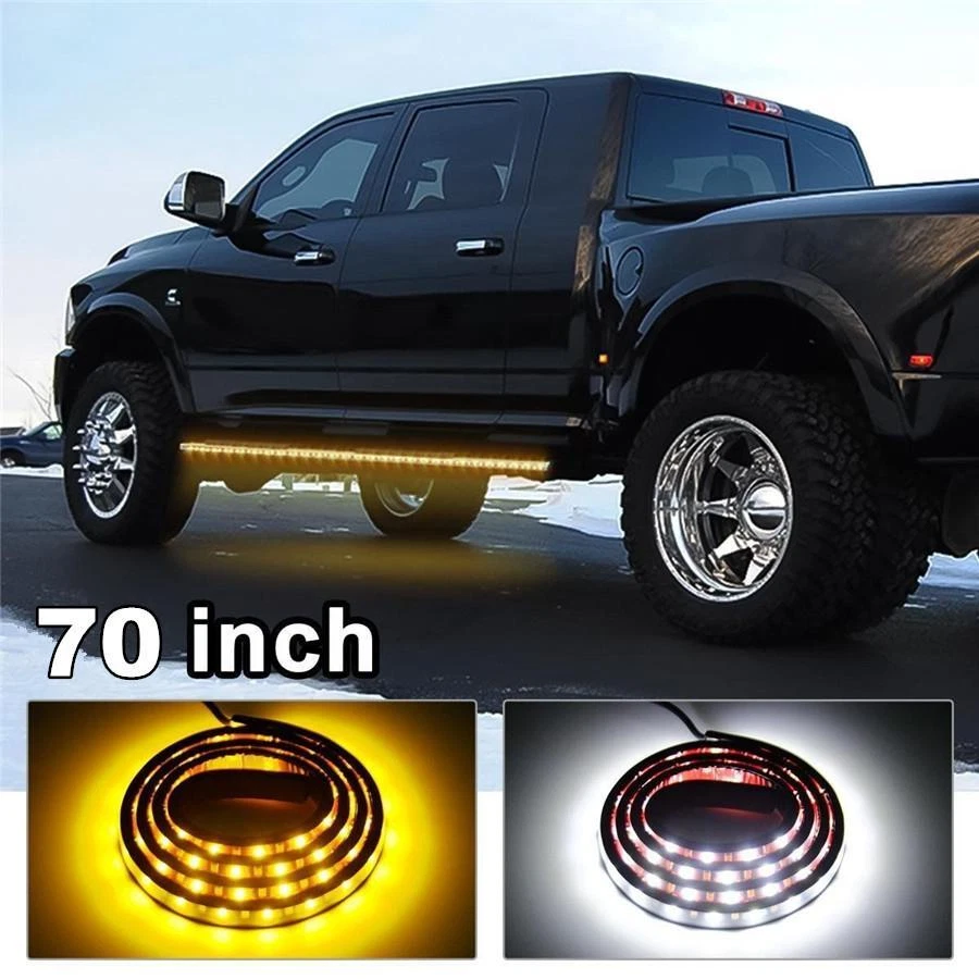 Luz LED ámbar blanca señal de giro luz DRL estribo lateral estribo coche 70" 2 piezas Foto 3 de 4
