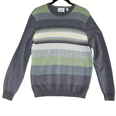 Calvin Klein Men M Merino Wool Blend Italian Yarn Striped Sweater - Main Image