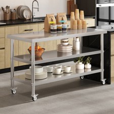 Mobile Stainless Steel Commercial Kitchen Work Tops Unit Food Prep Work Tables
