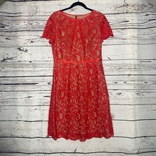 Adrianna Papell Dress Womens 12 Dressy Lace Tan Slip Short Sleeve Knee Cocktail