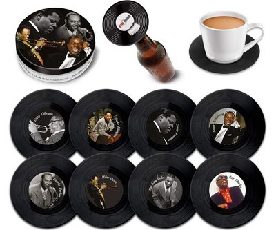 Music Protection Jazz Legends - 8 Pieces Coaster Set With Real Vinyl Coaster NEW