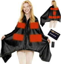 Portable Heated Blanket Battery Operated Cordless Heated Shawl for Women Men wit