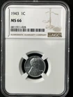 1943  1C Lincoln Wheat One Cent  NGC MS66  6811911-028