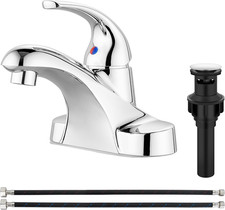 Polished Chrome Single-Handle Bathroom Sink Faucet with Drain  Supply Lines