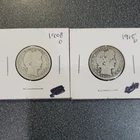 Barber Quarter 1908 & 1915 US 25C Silver Coins Lot of 2  #297