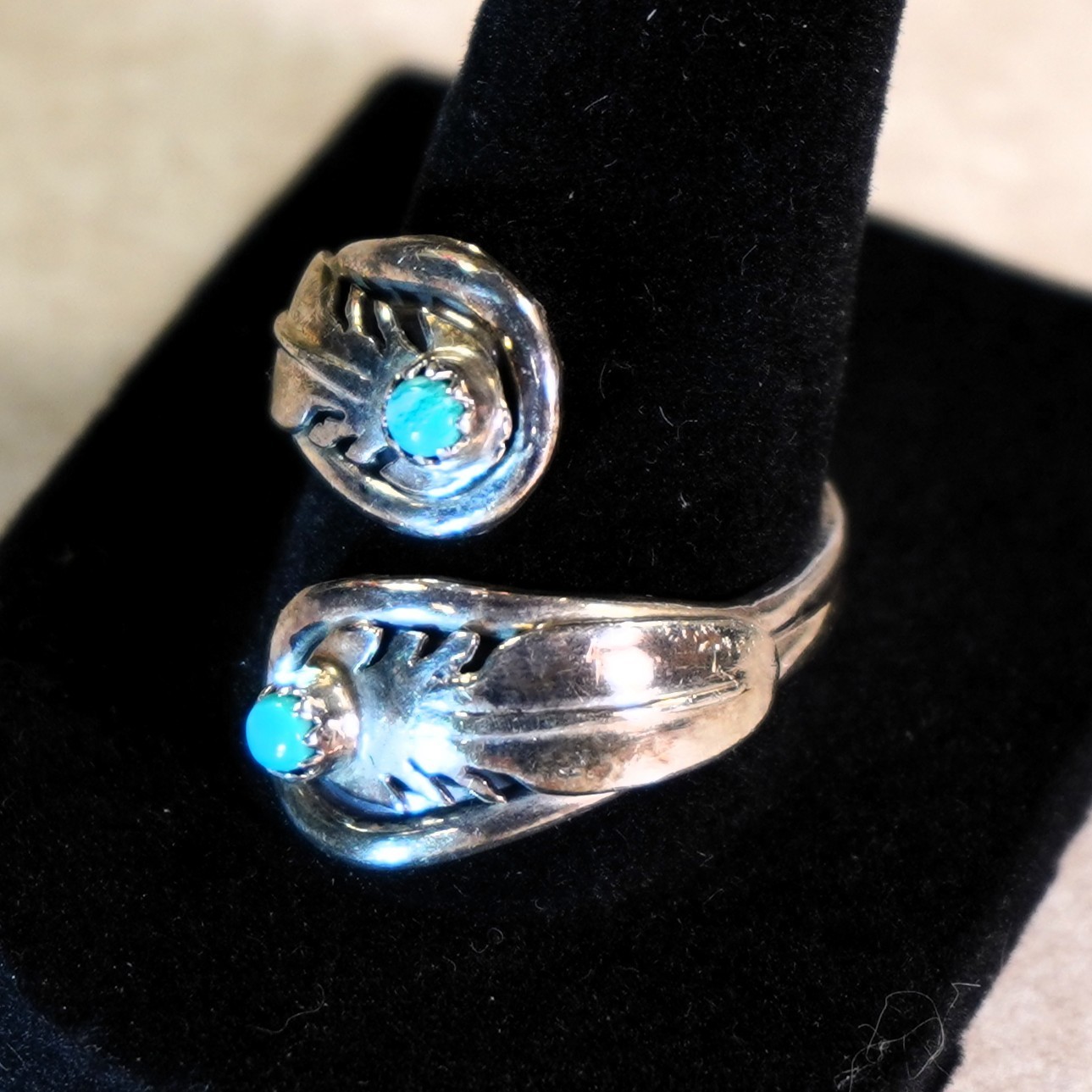 Double Turquoise Stone Adjustable 925 Sterling Si… - image 1