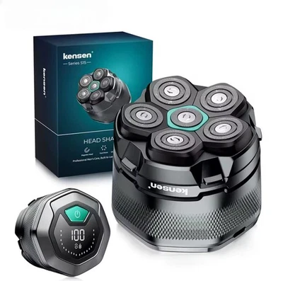 KENSEN Rasoio Elettrico Uomo Calvo 6D USB LED Wet&Dry Testina Magnetica