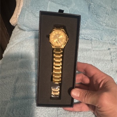 MSTR Gold Stainless Steel Analog Dress Watch Roman Numerals with Original Box