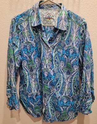 Blouse Robert Graham Womens Sz L  Button Down Paisley Shirt Ruffle Sleeve