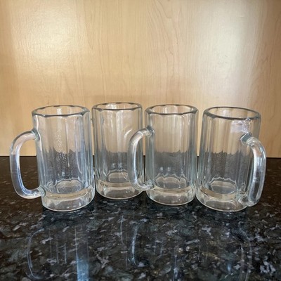 Set Of 4 Libbey Clear Glass Beer Stein Tankard Mug Bar Barware Paneled Side d1