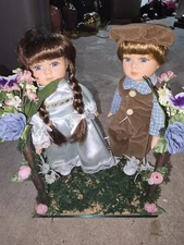 2 Vintage The Leonardo Collection Porcelain Dolls-Boy and Girl Pair-plaid Outfit