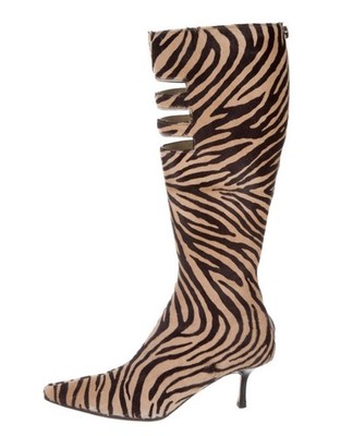 Jimmy Choo Ponyhair Zebra Animal Print Knee-High Boots Brown Size