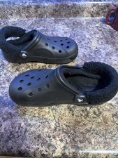 Adult Unisex Black Crocs Clogs Rubber Slip On Shoes Lined Faux Fur M7 W9